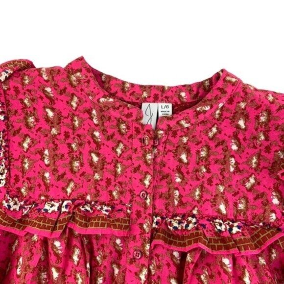 Joie Pink Button Down Long Sleeve Peasant Blouse with Ruffle Details - Picture 2 of 5